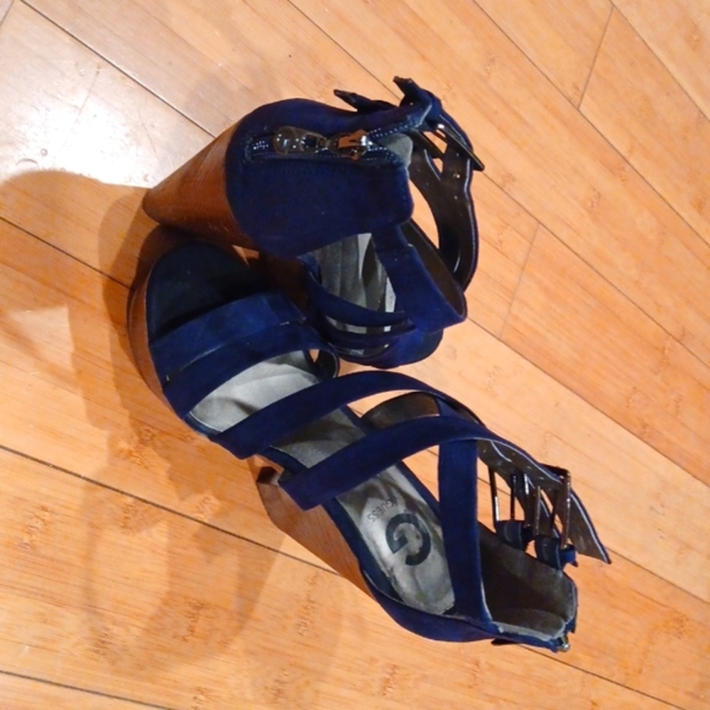 G by Guess Blue Suede Wedge Heel shoe/ sandal
